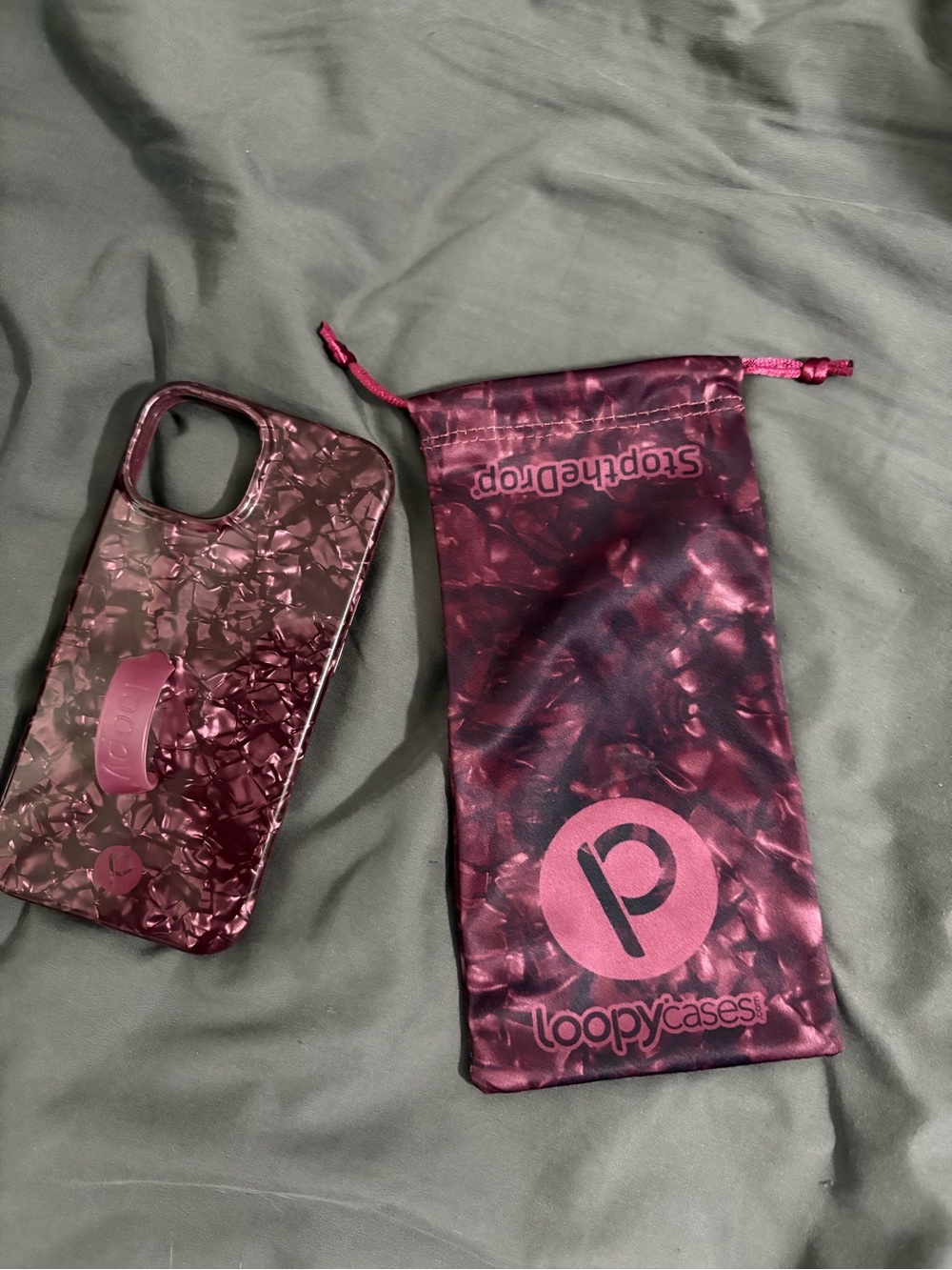 Loopy Case Purple Marble iPhone Case with Matching Purple Pouch